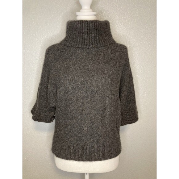 Only Mine 2-Ply Cashmere Small Women Short Sleeve Turtle Neck Crop Sweater Gray - Picture 1 of 6